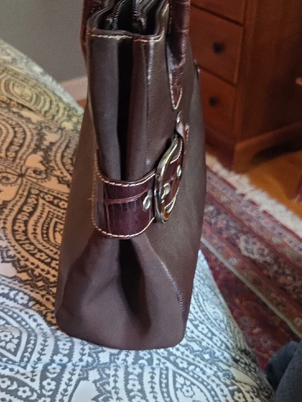 Franco Sarto Chocolate Brown Shoulder Bag with Buckle Detail